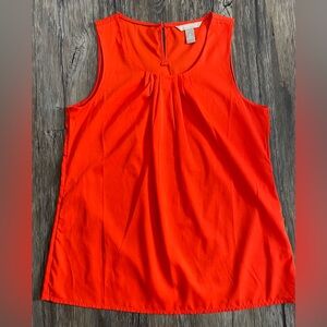 Banana Republic Sleeveless Blouse Pleated Front Keyhole Back Red Orange Size M
